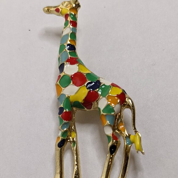 Colorful Enamel Giraffe Brooch Pin - Picture 3 of 6